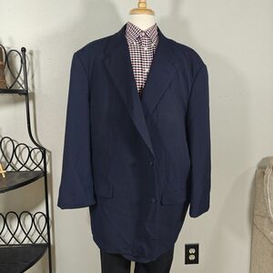 Comfort Zone George Foreman Mens Sport Coat Blazer Two Button Navy Poly Wool 62L